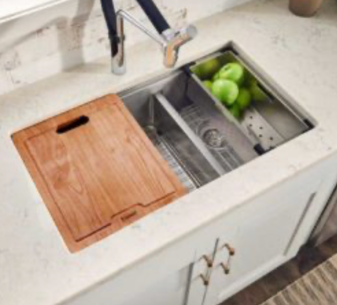 Hamat stainless steel workstation sink with cutting board and colander