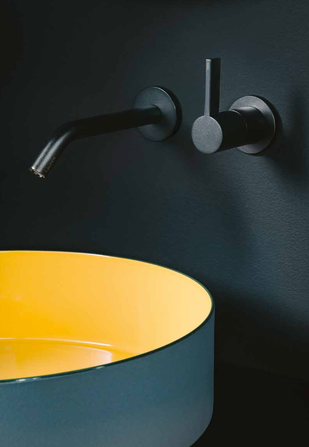 Laufen matte black basin with yellow sink detail