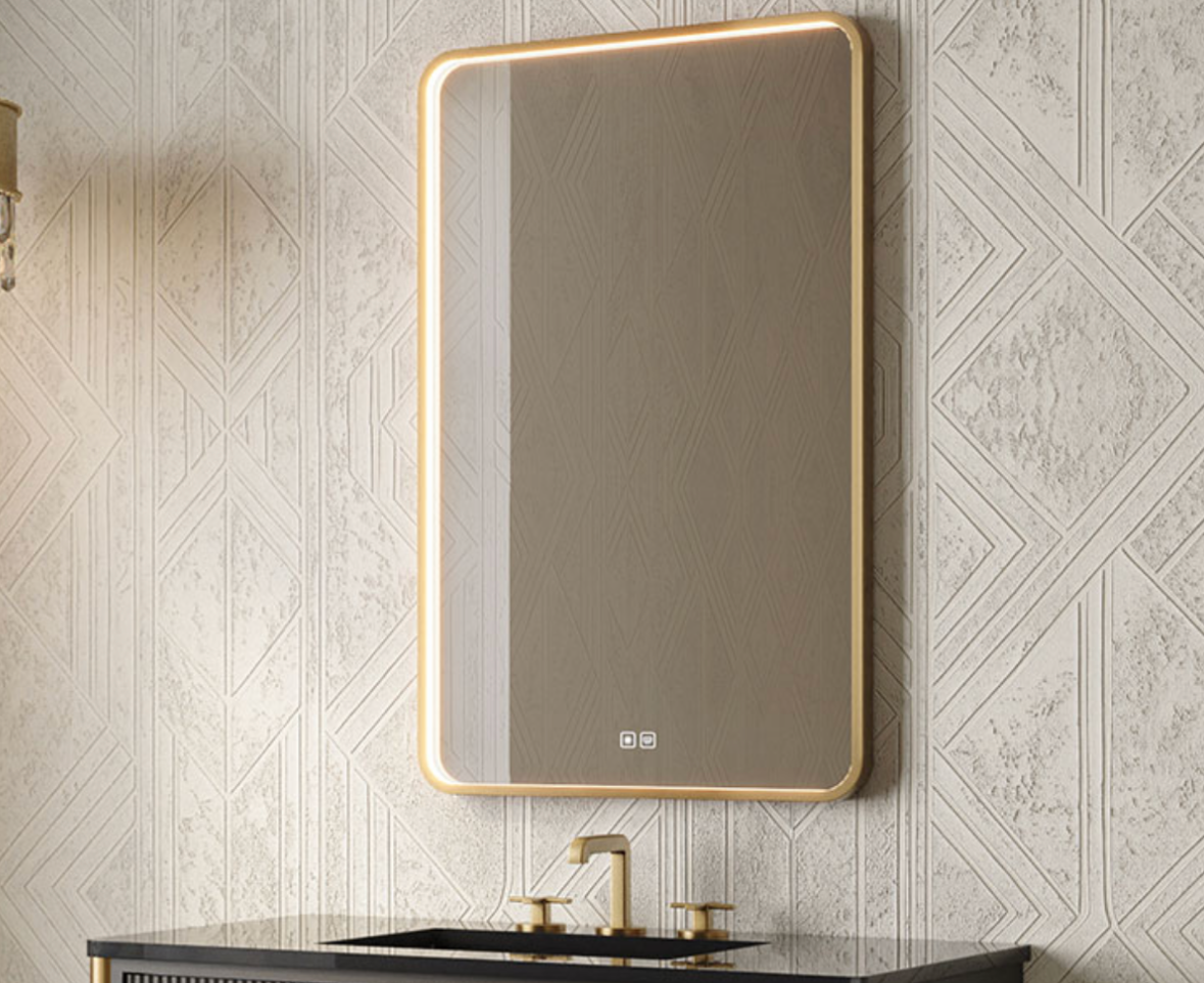 MADELI Contour III gold-framed LED lighted bathroom mirror