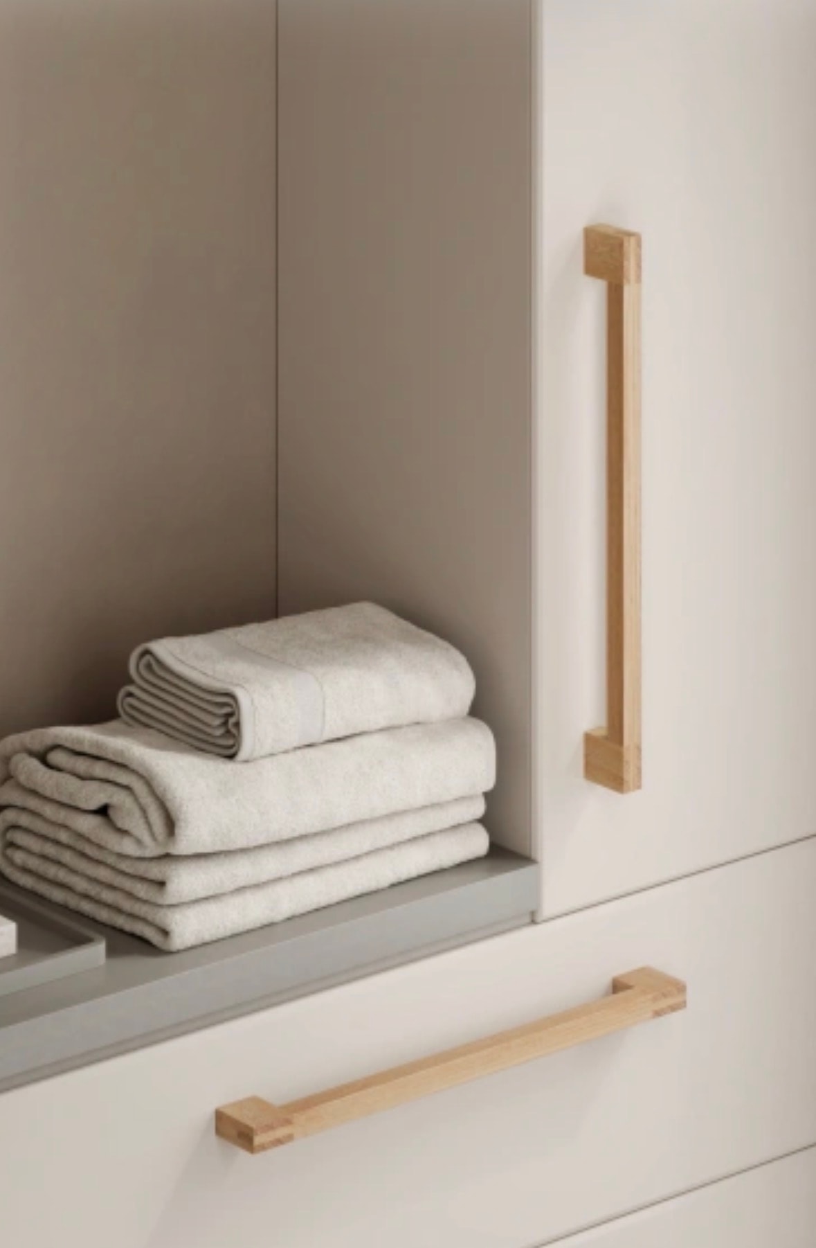 Viefe wood cabinet pulls on linen storage